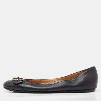 Pre Owned Gucci Black Leather Ballet Flats Size 41