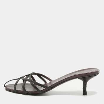 Pre Owned Gucci Burgundy/Black Leather Strappy Slide Sandals Size 38