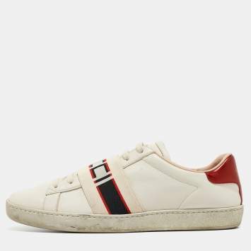 Pre Owned Gucci Off White/Red Leather Ace Stripe Sneakers Size 39