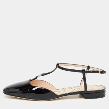 مملوكة مسبقًا Gucci Black Patent Leather Double G Ballet Flats Size 41