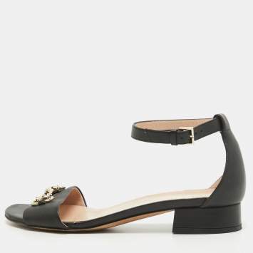 Pre Owned Gucci Black Leather Horsebit Ankle Strap Sandals Size 37