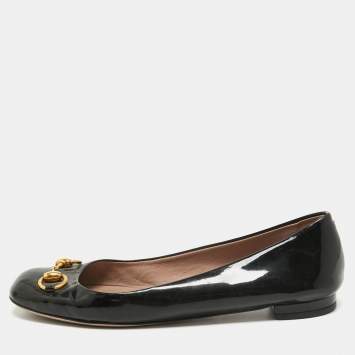 Pre Owned Gucci Black Patent Leather Horsebit Ballet Flats Size 38.5