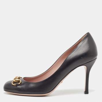 Pre Owned Gucci Black Leather Horsebit Square Toe Pumps Size 38