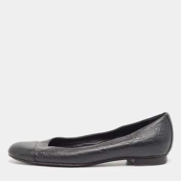 Pre Owned Gucci Black Guccissima Leather Ballet Flats Size 34.5