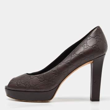 Pre Owned Gucci Brown Guccissima Leather Peep Toe Platform Pumps Size 38