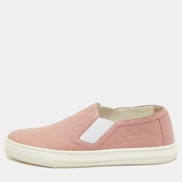 Pre Owned Gucci Pink Microguccissima Leather Slip On Sneakers Size 35.5