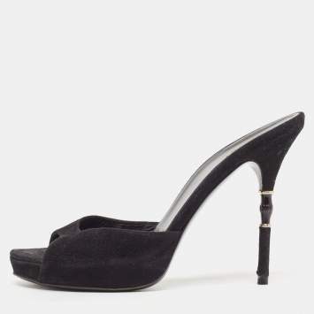 مملوكة مسبقًا Gucci Black Suede Slide Sandals Size 38