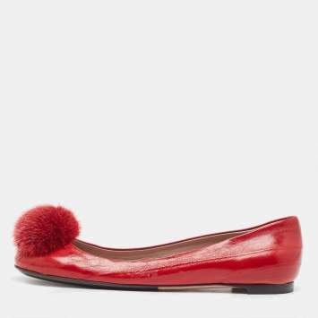Pre Owned Gucci Red Eel Pom Pom Ballet Flats Size 36