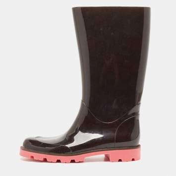 Pre Owned Gucci Black GG Rubber Rain Boots Size 41