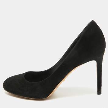 Pre Owned Gucci Black Suede Round Toe Pumps Size 38.5