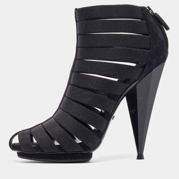 Pre Owned Gucci Black Elastic and Suede Isadora Gladiator Boots Size 36.5
