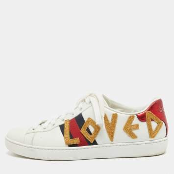 مملوكة مسبقًا Gucci White Leather Web Ace Low Top Sneakers Size 36.5