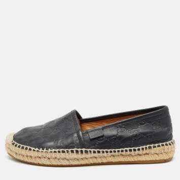 Pre Owned Gucci Black Guccissima Leather Espadrille Flats Size 37.5