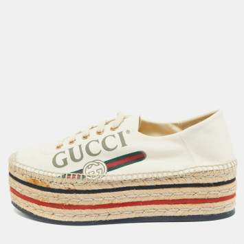 Pre Owned Gucci Off White Canvas logo Lilibeth Espadrille Sneakers Size 39