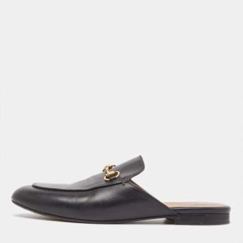 مملوكة مسبقًا Gucci Black Leather Princetown Mules Size 39 