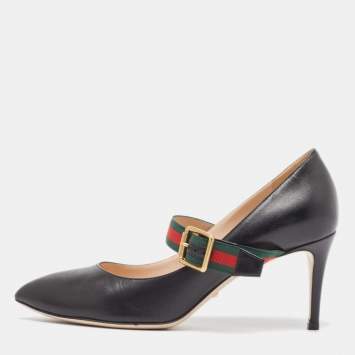 مملوكة مسبقًا Gucci Black Leather Sylvie Mary Jane Pumps Size 37