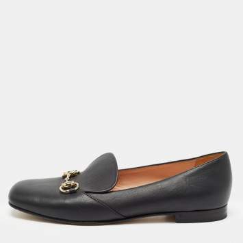 Pre Owned Gucci Black Leather Horsebit Loafers Size 39