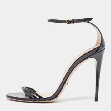 Pre Owned Gucci Black Patent Leather Ankle Strap Sandals Size 38
