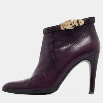 Pre Owned Gucci Purple Leather Buckle Detail Ankle Booties Size 37.5