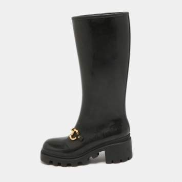 Pre Owned Gucci Black Rubber Horsebit Rain Boots Size 40