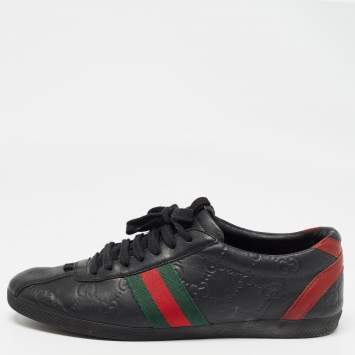 Pre Owned Gucci Black Leather Guccissima Web Sneakers Size 38