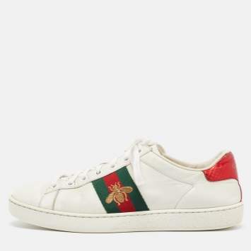 Pre Owned Gucci White Leather Bee Embroidered Ace Sneakers Size 37