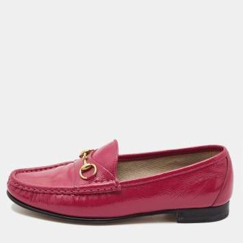 Pre Owned Gucci Pink Patent Leather 1953 Horsebit Loafers Size 37
