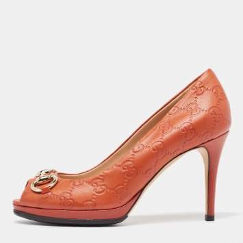 Pre Owned Gucci Orange Guccissima Leather New Hollywood Pumps Size 36.5