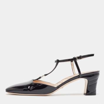 Pre Owned Gucci Black Patent Leather GG Marmont T Strap Pumps Size 40