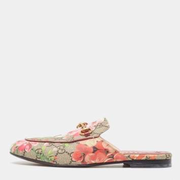 Pre Owned Gucci Multicolor Canvas Flower Print Princetown  Mules Size 36