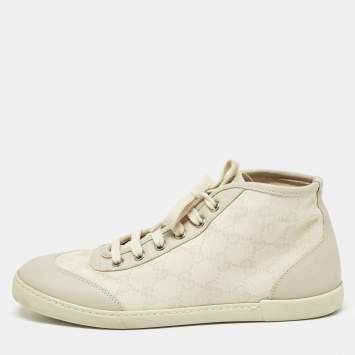 Pre Owned Gucci Two Tone GG Canvas and Leather High Top Sneakers Size 38