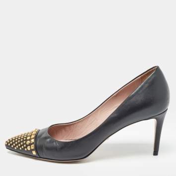 Pre Owned Gucci Black Leather Studded Coline Pumps Size 40.5