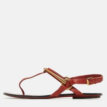 Pre Owned Gucci  Red Leather Thong Sligback Sandals Size 37.5