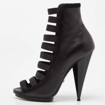 Pre Owned Gucci Black Leather Cut Out Ankle Booties Size 40
