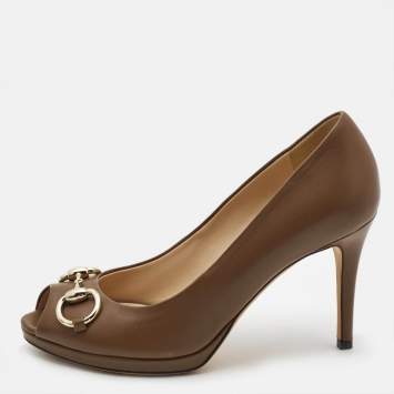 Pre Owned Gucci Brown Leather Hollywood Pumps Size 37