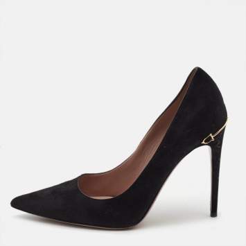 Pre Owned Gucci Black Suede Pointed Toe Pumps Size 37.5