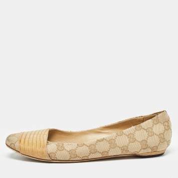 Pre Owned Gucci Beige GG Canvas Ballet Flats Size 38.5