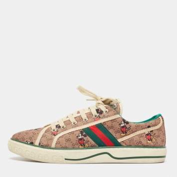 Pre Owned Gucci Brown Canvas Tennis 1977 Lace Up Sneakers Size 40