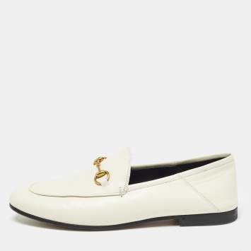 Pre Owned Gucci Cream Leather Jordaan Loafers Size 40