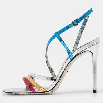 Pre Owned Gucci Multicolor Sequins and Leather Strappy Sandals Size 38.5