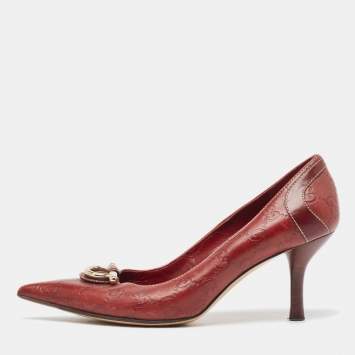 Pre Owned Gucci Red Guccissima Leather Icon Bit Pointed Toe Pumps Size 36.5