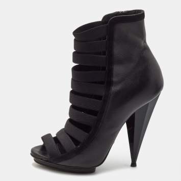 Pre Owned Gucci Black Leather Elastic Olimpia Open Toe Booties Size 37