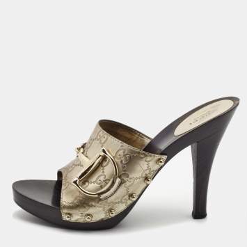 Pre Owned Gucci Gold Guccissima Leather Icon Bit Clogs Size 40