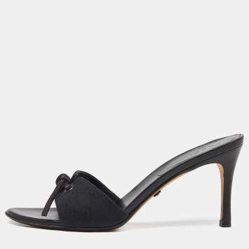 Pre Owned Gucci Black Monogram Canvas Bow Slide Sandals Size 36