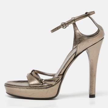 Pre Owned Gucci Metallic Leather Ankle Strap Platform Sandals Size 39