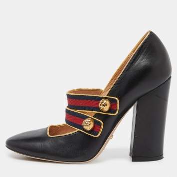 Pre Owned Gucci Black Leather Carly Mary Jane Pumps Size 37.5