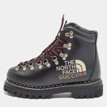 Pre Owned Gucci x The North Face Black Leather Hiking Ankle Boots Size 36