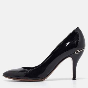 Pre Owned Gucci Black Patent Leather Round Toe Pumps Size 38.5