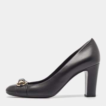 Pre Owned Gucci Black Leather Horsebit Pumps Size 38.5