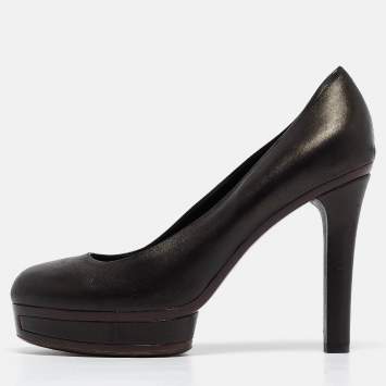 Pre Owned Gucci Black Leather Platform Round Toe Pumps Size 39.5